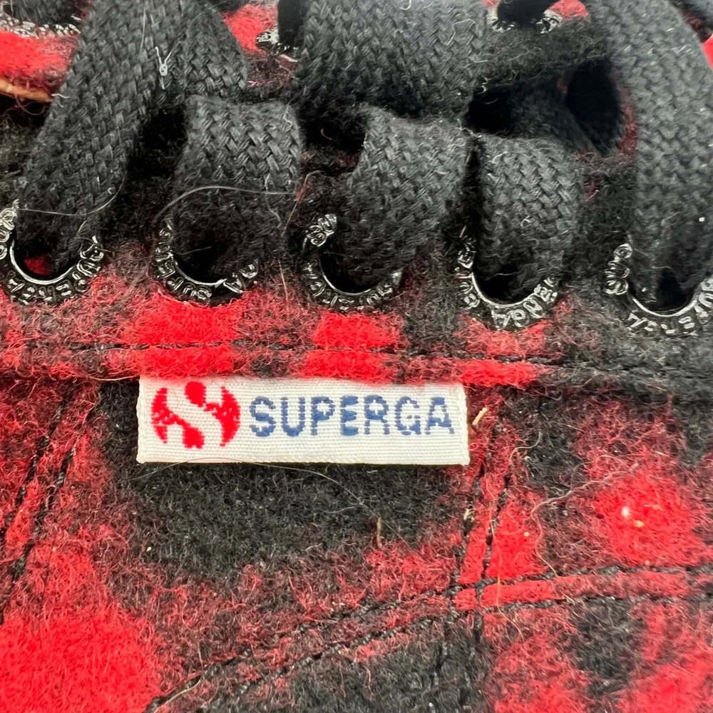 Superga Sneakers Womens 8 Red Buffalo Plaid Boiled Wool Plaid Fuzzy Shoes
